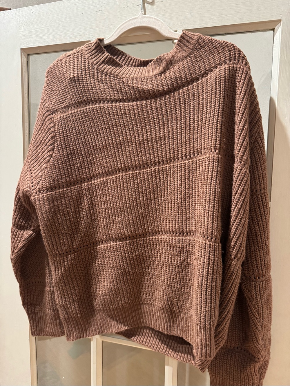 SHEIN Chunky Crew Neck Sweater in Mauve Brown